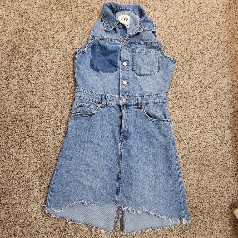 Zara Womens Mini Jean Denim Button Front Dress Size XS